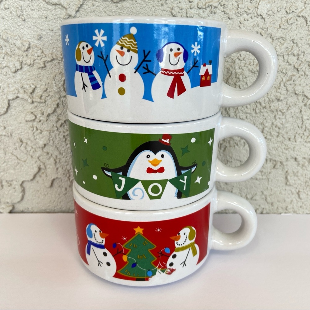 MTY International Set of 3 Ceramic Vintage 90s Holiday Soup Mugs 12 oz